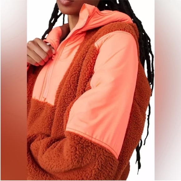 FP Movement XSmall Pullover Lead The Pack Fleece Neon Coral Combo Free People - Picture 8 of 12